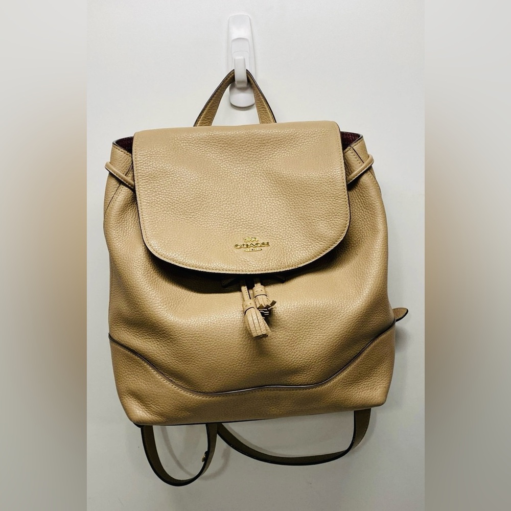 Coach Beige Elle Backpack in pebble leather.